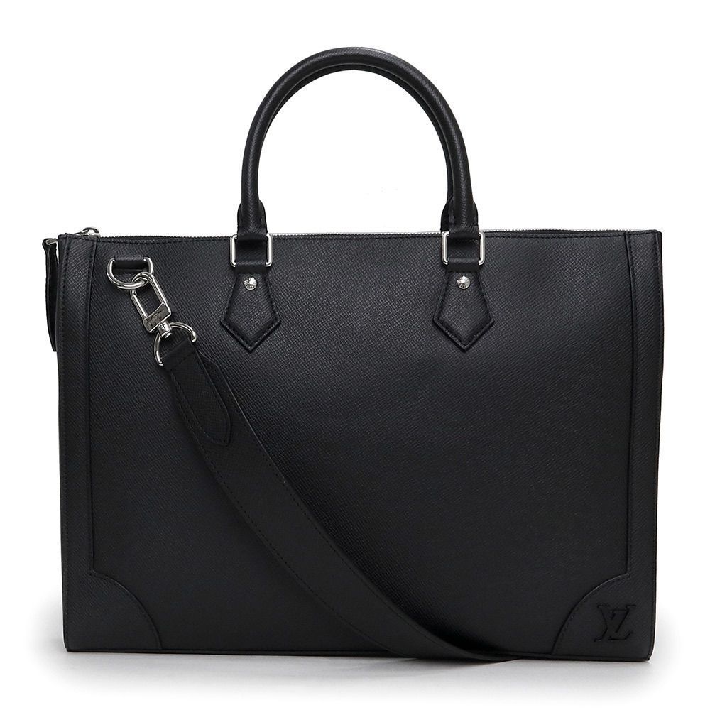 Slim Briefcase Business Bag Diagonal Taiga Leather Black
